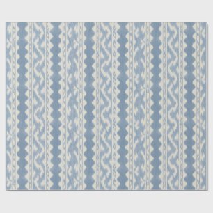 Storm Blue Ikat, Woven Stripe on Cream Wrapping Paper