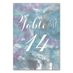 STORM BLUE WATERCOLOR HIBISCUS WEDDING TABLE CARDS
