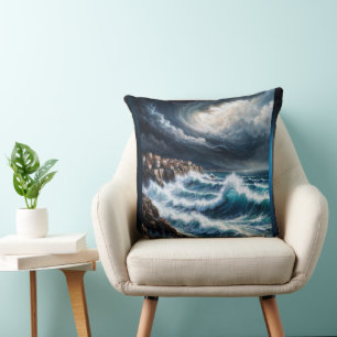 Storm By A Mediterranean Coast AI Art by Xendor7 Cushion