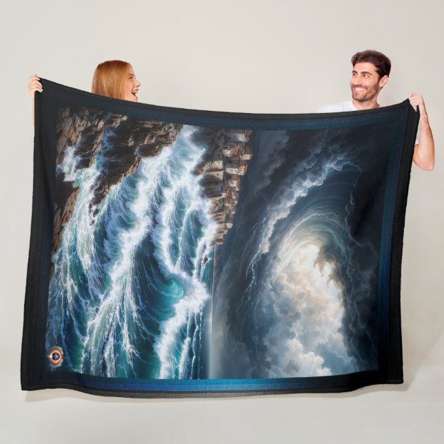 Storm By A Mediterranean Coast AI Art by Xendor7 Fleece Blanket (In Situ)