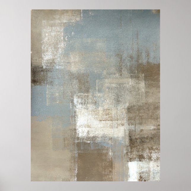 'Storm' Grey and Beige Abstract Art Poster Print (Front)