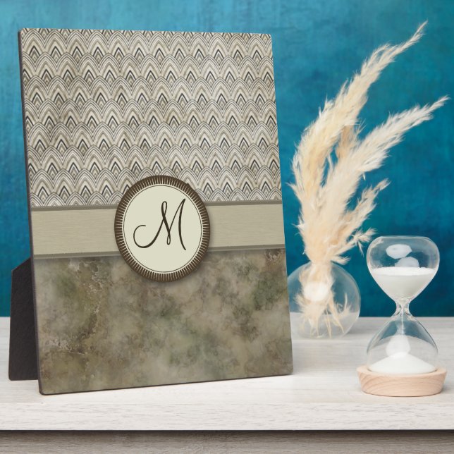 Storm Grey Feather Pattern with Monogram Plaque (Side)
