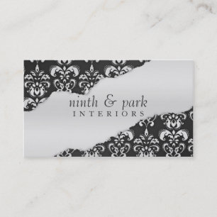 Storm Grey Ripped Damask Interior Design Business Card