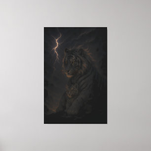 Storm Guardian Tiger & Cub – Dark Fantasy Animal A Canvas Print