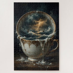 Storm In A Teacup — Surreal Oceanic Tempest Art Jigsaw Puzzle