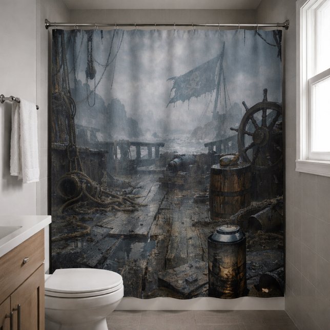 Storm Residue — Pirate Ship Aftermath Shower Curtain (Creator Uploaded)