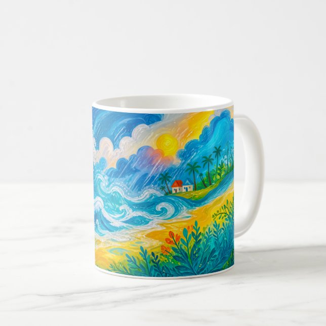 Storm waves crashing near beach house coffee mug (Front Right)