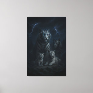 Stormborn White Tiger Family – Thunder Realm Guard Canvas Print