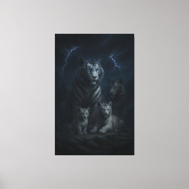 Stormborn White Tiger Family – Thunder Realm Guard Canvas Print (Front)