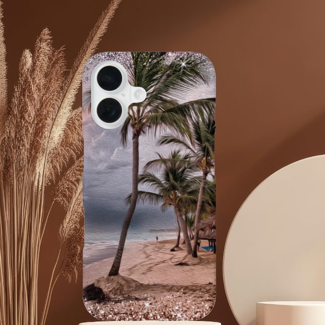 Stormy Beach with Palm Trees iPhone 16 Case (Stormy Beach with Palm Trees Phone Case)