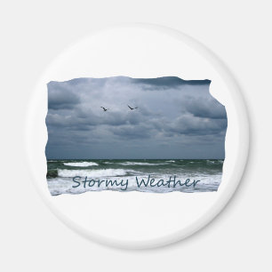 Stormy Beach with Seagulls Image Text Magnet