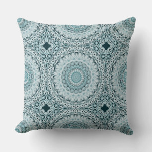 Stormy Blue and Grey Mandala Pattern Cushion