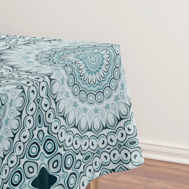 Stormy Blue and Grey Mandala Pattern Tablecloth (In Situ)