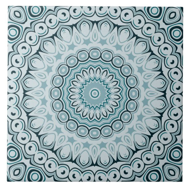 Stormy Blue and Grey Mandala Pattern Tile (Front)