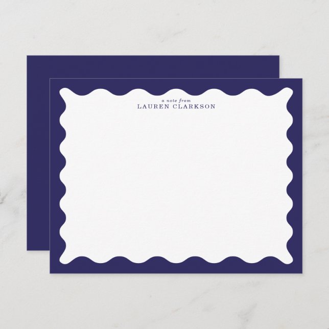 Stormy Blue Wavy Frame Note Card (Front/Back)
