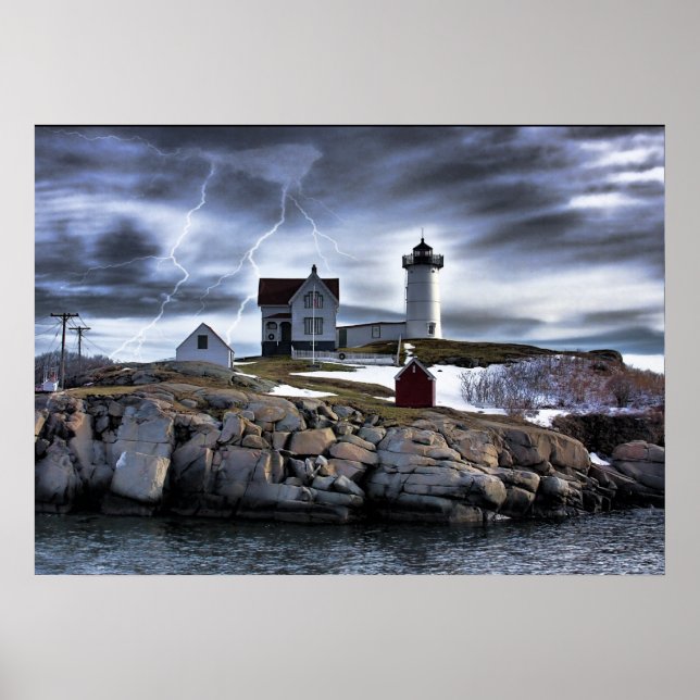 Stormy Cape Neddick "Nubble" lighthouse York, ME Poster (Front)
