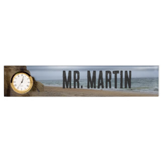 Stormy Cliffside Beach Ocean View Clock Name Plate