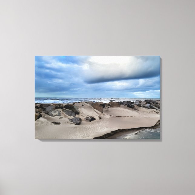 Stormy Coastal Ocean Photography Rocky Shoreline Canvas Print (Front)
