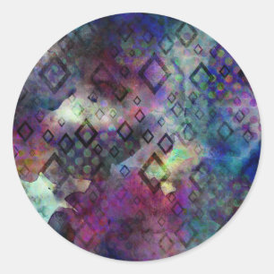 Stormy colourful watercolor abstract w/ diamonds classic round sticker