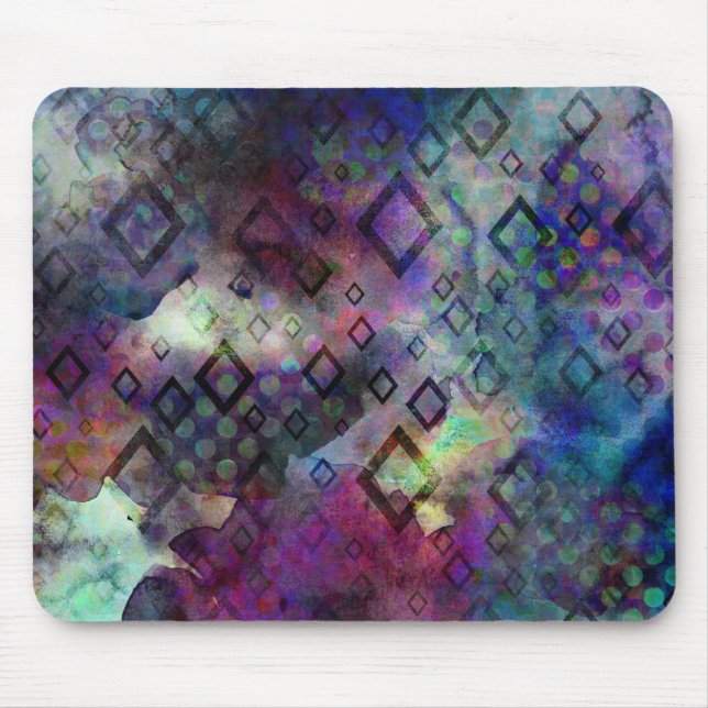 Stormy colourful watercolor abstract w/ diamonds mouse pad (Front)