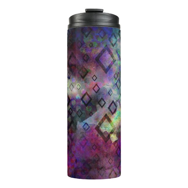 Stormy colourful watercolor abstract w/ diamonds thermal tumbler (Front)