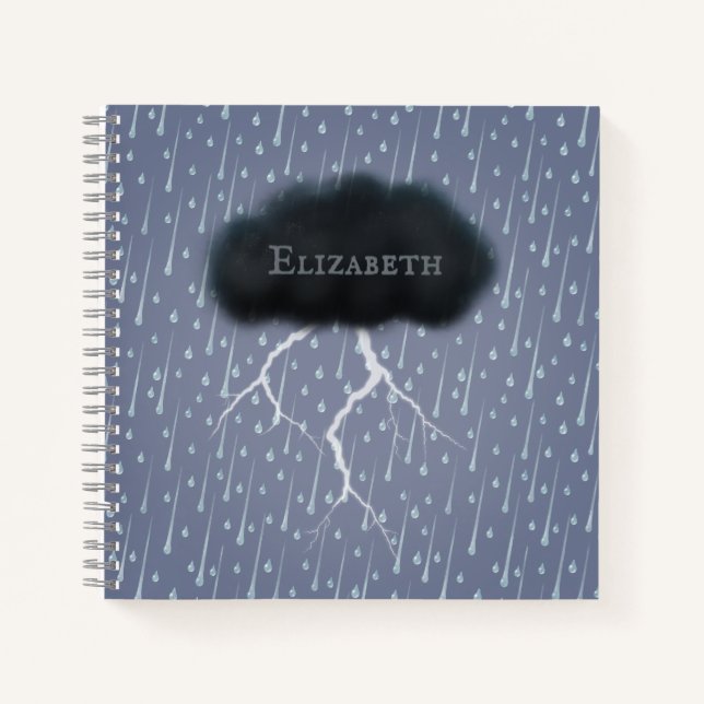 Stormy Day Thunder Cloud & Rain Customised Blue Notebook (Front)