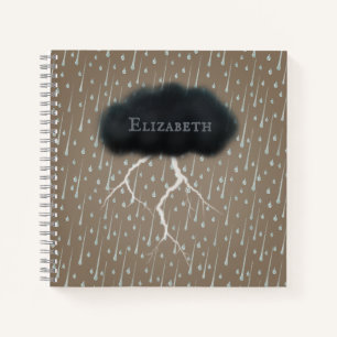 Stormy Day Thunder Cloud & Rain Customised Brown Notebook