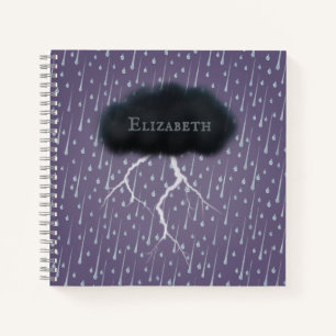 Stormy Day Thunder Cloud & Rain Customised Purple Notebook