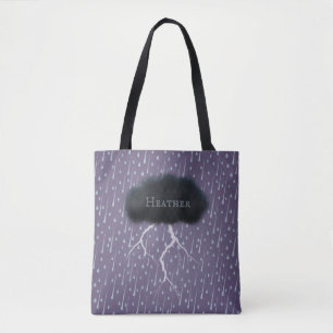 Stormy Day Thunder Cloud & Rain Customised Purple Tote Bag
