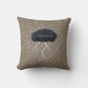 Stormy Day Thunder Cloud & Rain Customized Brown Cushion