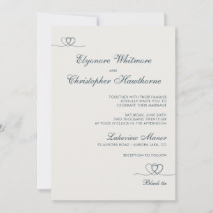 Stormy Indigo Elegant Chic Calligraphy Wedding Invitation