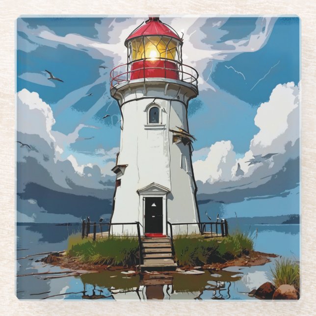 Stormy Lighthouse -  Navigational Tower Glass Coaster (Front)