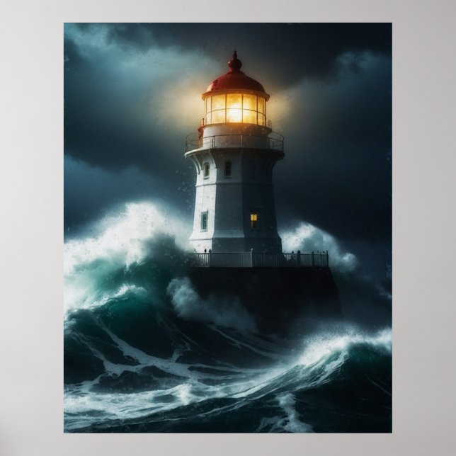 Stormy Lighthouse Scene Poster (Front)