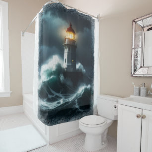 Stormy Lighthouse Scene Shower Curtain