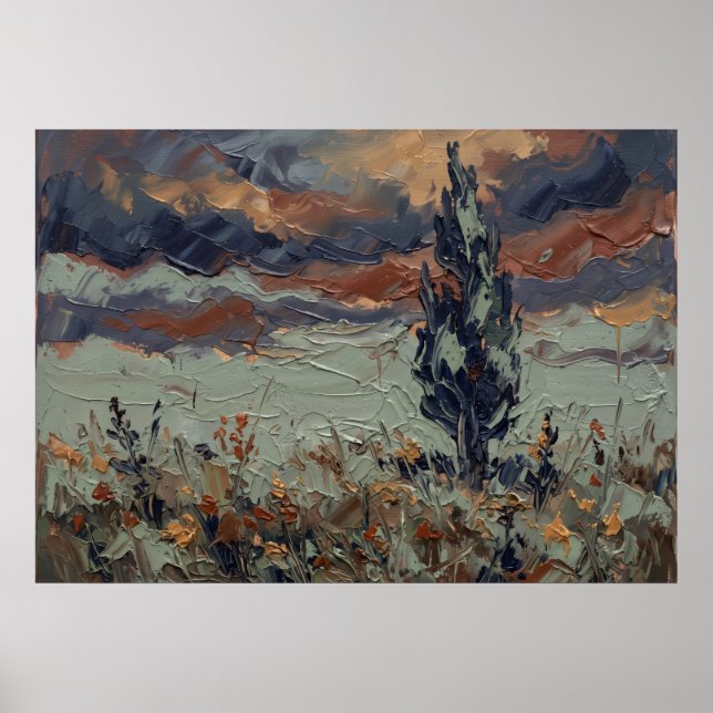 Stormy Meadow Cypress Landscape Poster (Front)