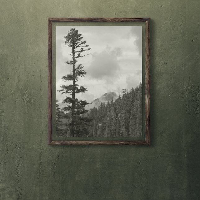 Stormy Mountain Black and White Photo Glossy Poster (In Situ)