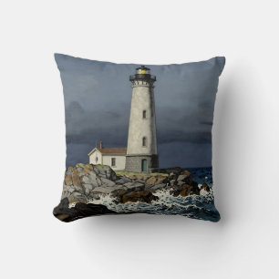 Stormy Night Coastal Lighthouse Cushion