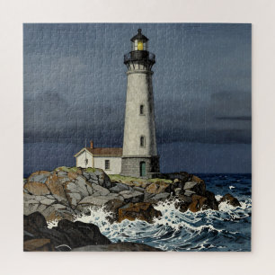 Stormy Night Coastal Lighthouse Jigsaw Puzzle