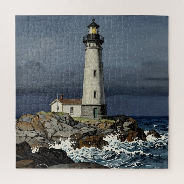 Stormy Night Coastal Lighthouse Jigsaw Puzzle (Vertical)