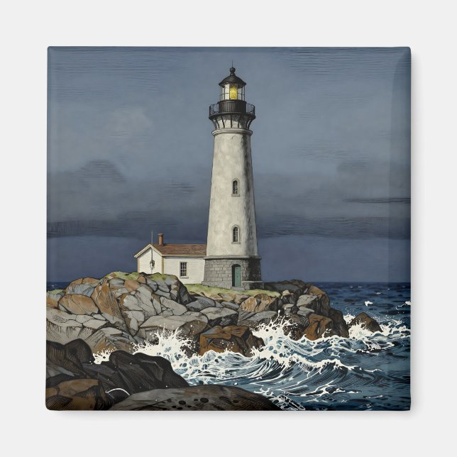 Stormy Night Coastal Lighthouse Magnet (Front)