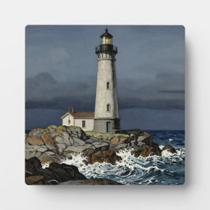 Stormy Night Coastal Lighthouse Plaque