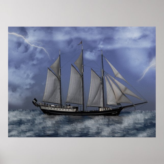Stormy Ocean - Pirate Ship Artwork Poster (Front)
