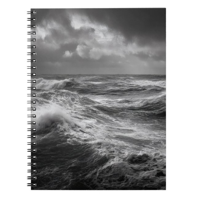 Stormy Ocean Waves Black Notebook (Front)