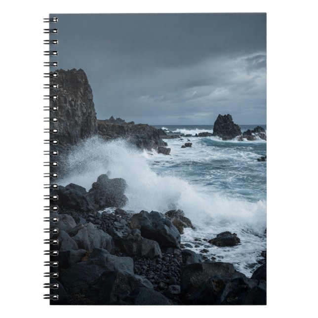 Stormy Ocean Waves Rocky Coast Notebook (Front)