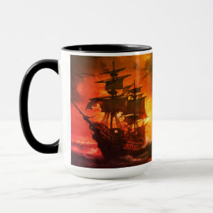 Stormy Pirate Ship at Sunset–  Mug