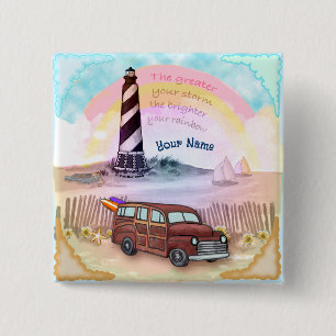 Stormy Rainbow Lighthouse 15 Cm Square Badge