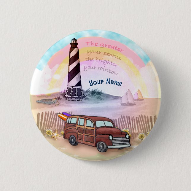 Stormy Rainbow Lighthouse  6 Cm Round Badge (Front)