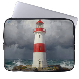 Stormy Red Lighthouse Coastal  Laptop Sleeve