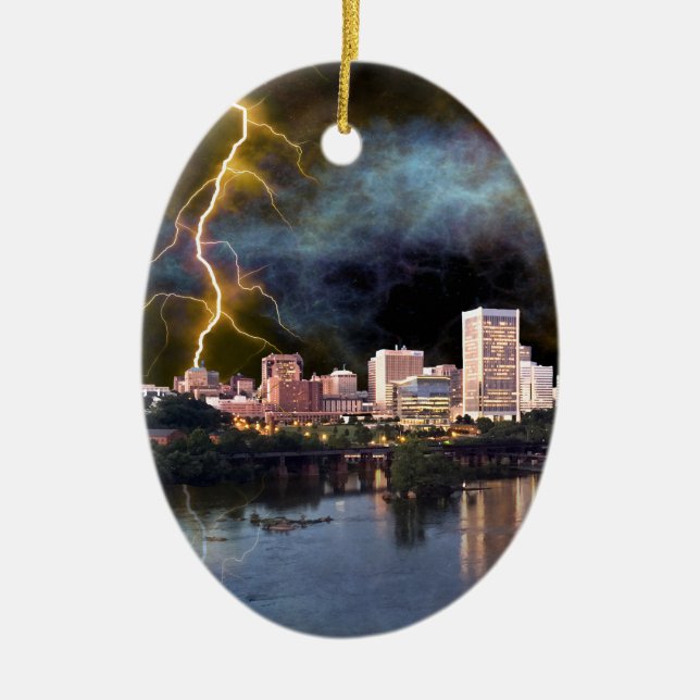 Stormy Richmond Skyline Ceramic Ornament (Front)