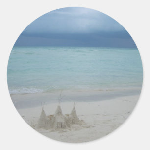 Stormy Sandcastle Beach Landscape Photo Classic Round Sticker